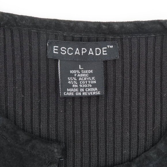 Escapade Women Large Y2K Black Suede Leather Knit Zippered Light Jacket Coat - Picture 9 of 12